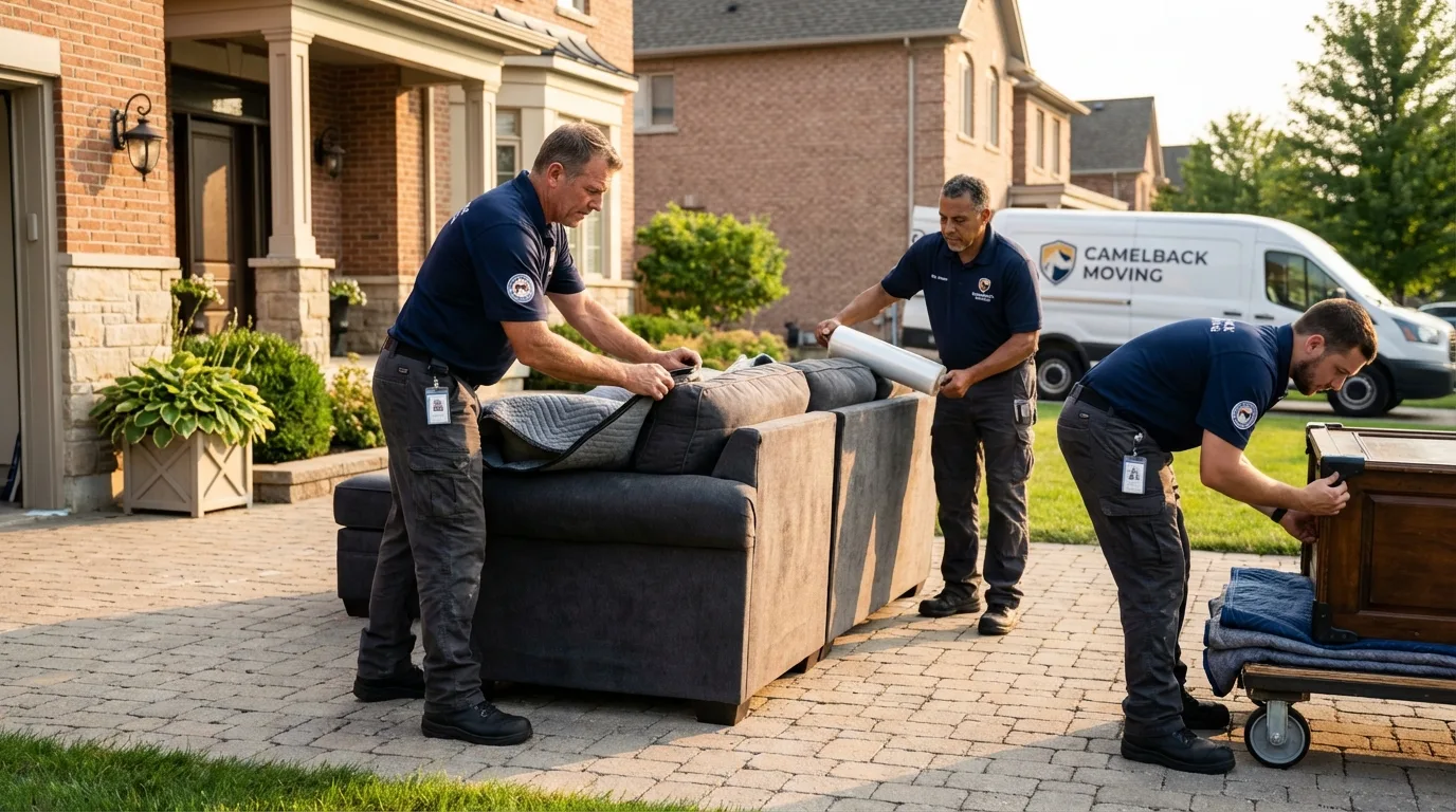 Large estate moving crew wrapping furniture in Warrensburg, IL